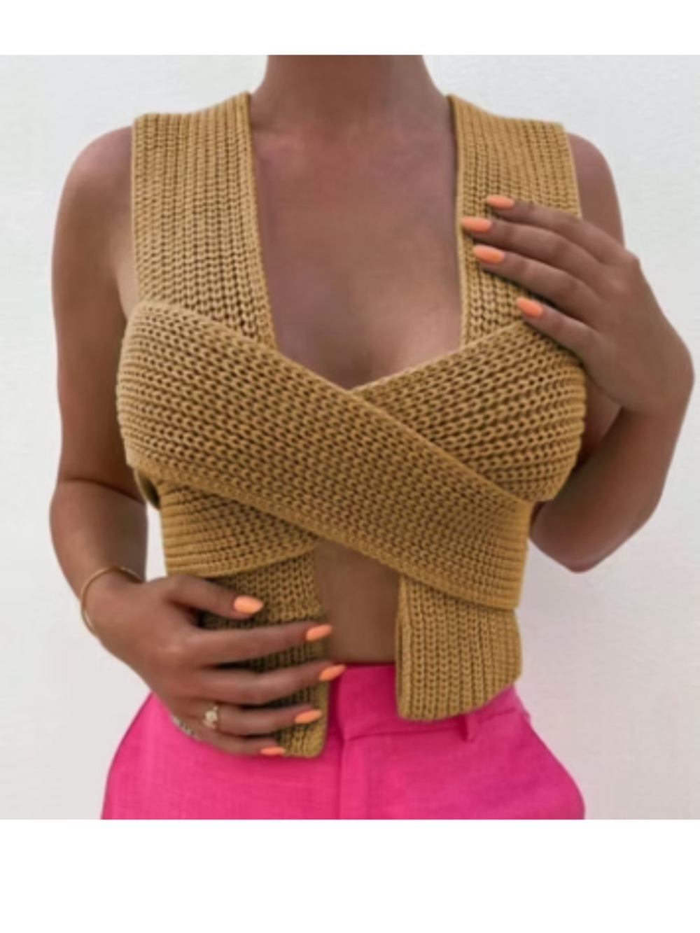 Bold Knit Wrap Crop Top | Sleeveless Crossover Statement Top